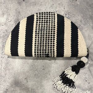 Black and White Striped Clutch with Tassel
